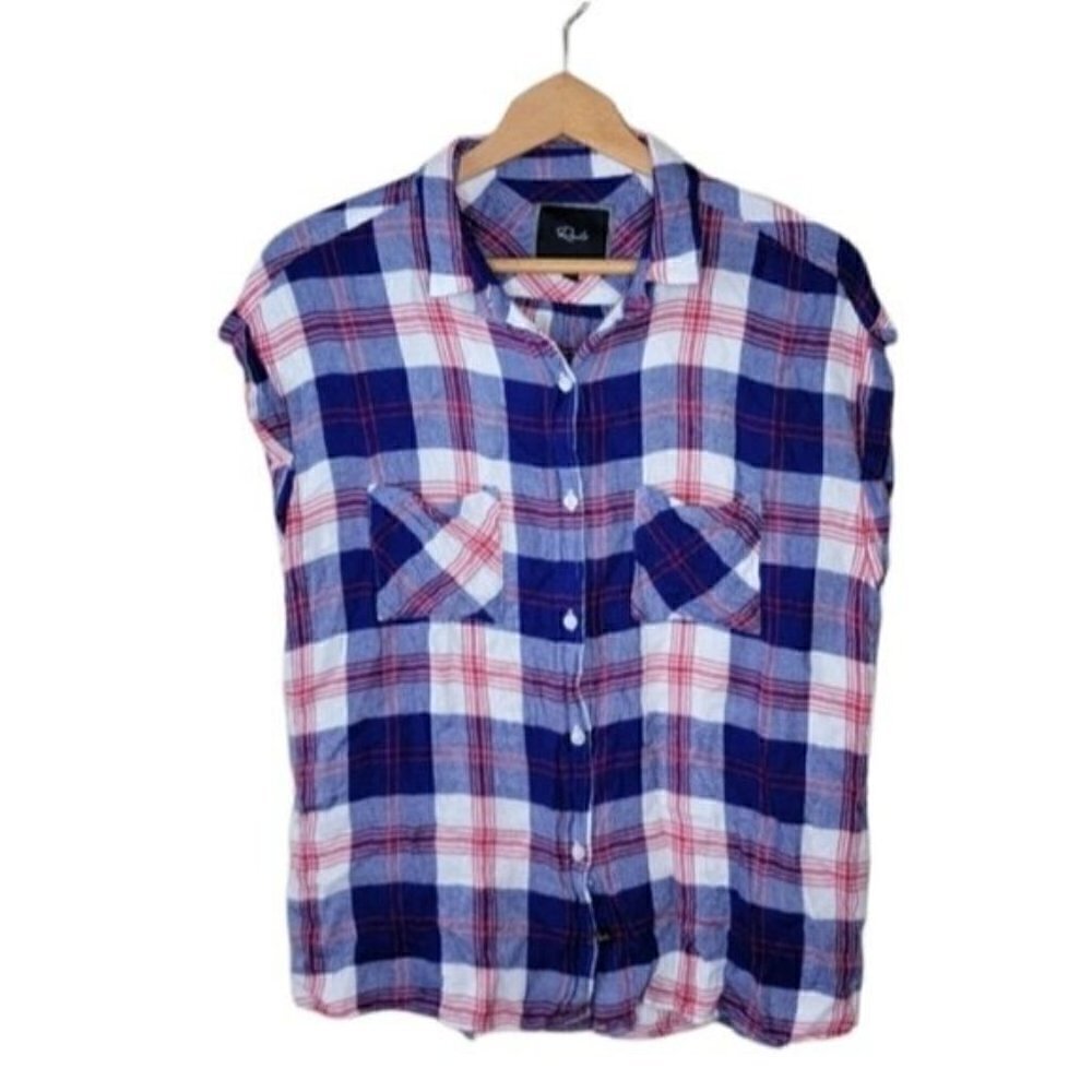 Rails Blue Plaid Sleeveless Button Front Shirt Size Medium